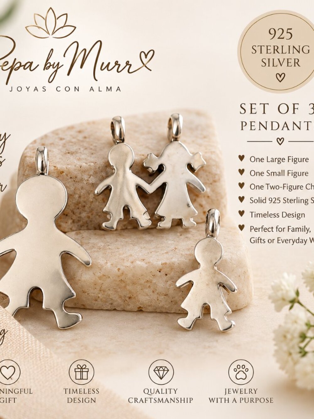 925 Sterling Silver Family Pendant Set of 3 – 14g